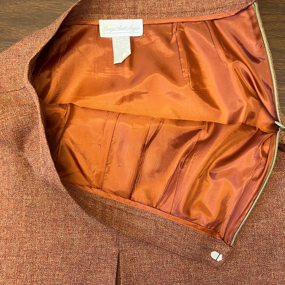 Vintage Giorgio Sant’ Angelo Rust Orange Wool-like Herringbone Skirt - Size 10 - Picture 4 of 8